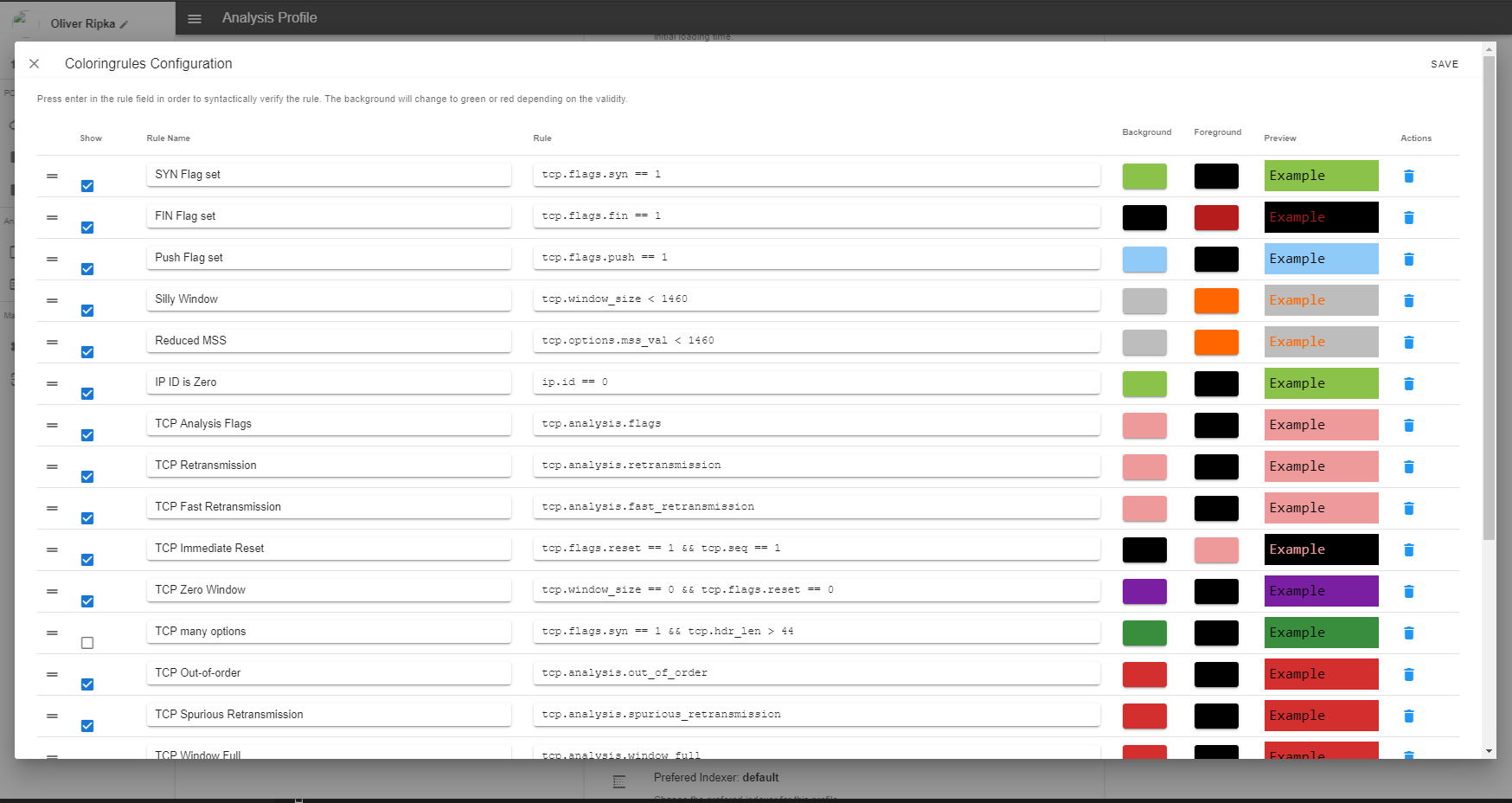 Coloring Rules Configuration