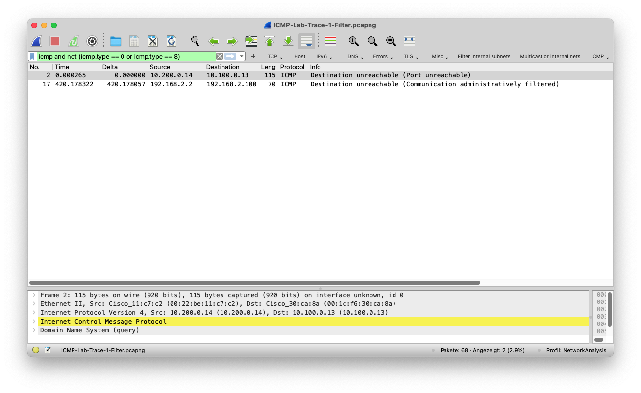 ICMP filter excluding ping