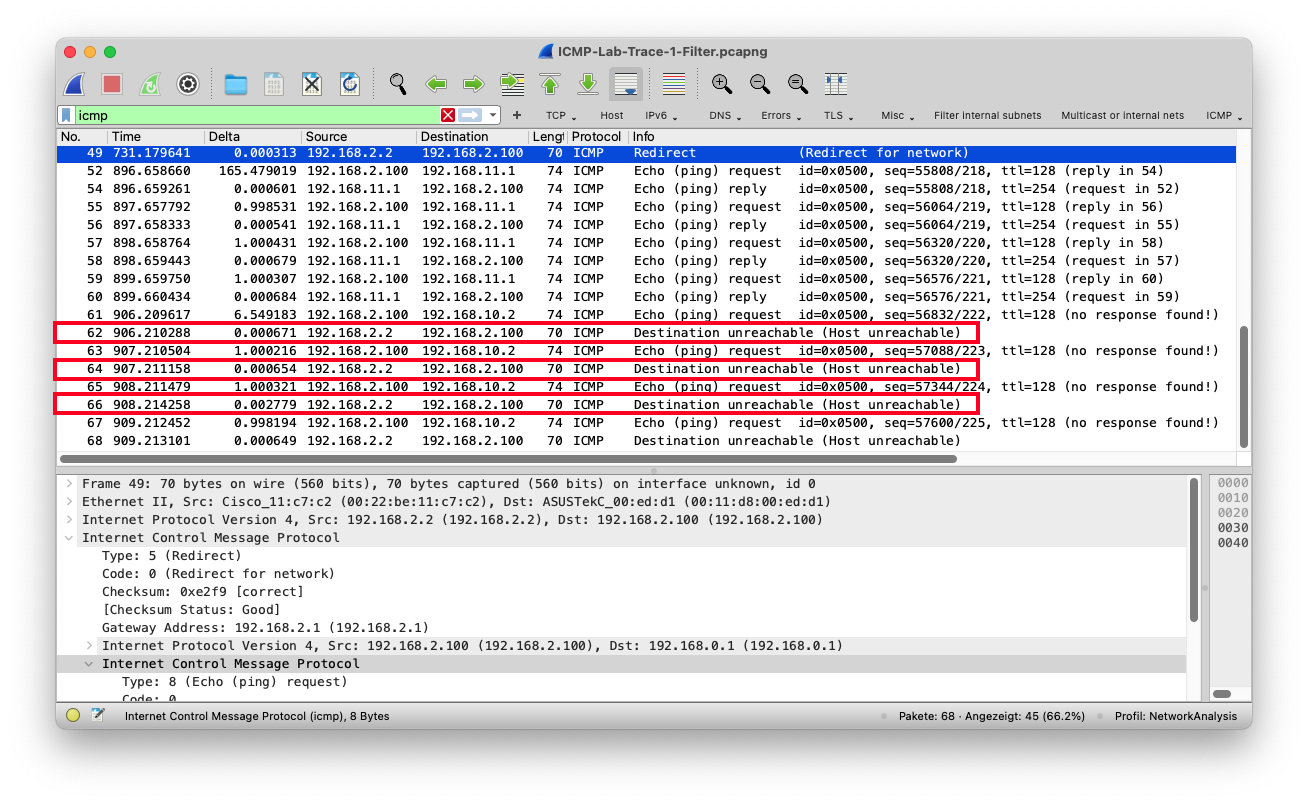 Highlighted packets that should be in list