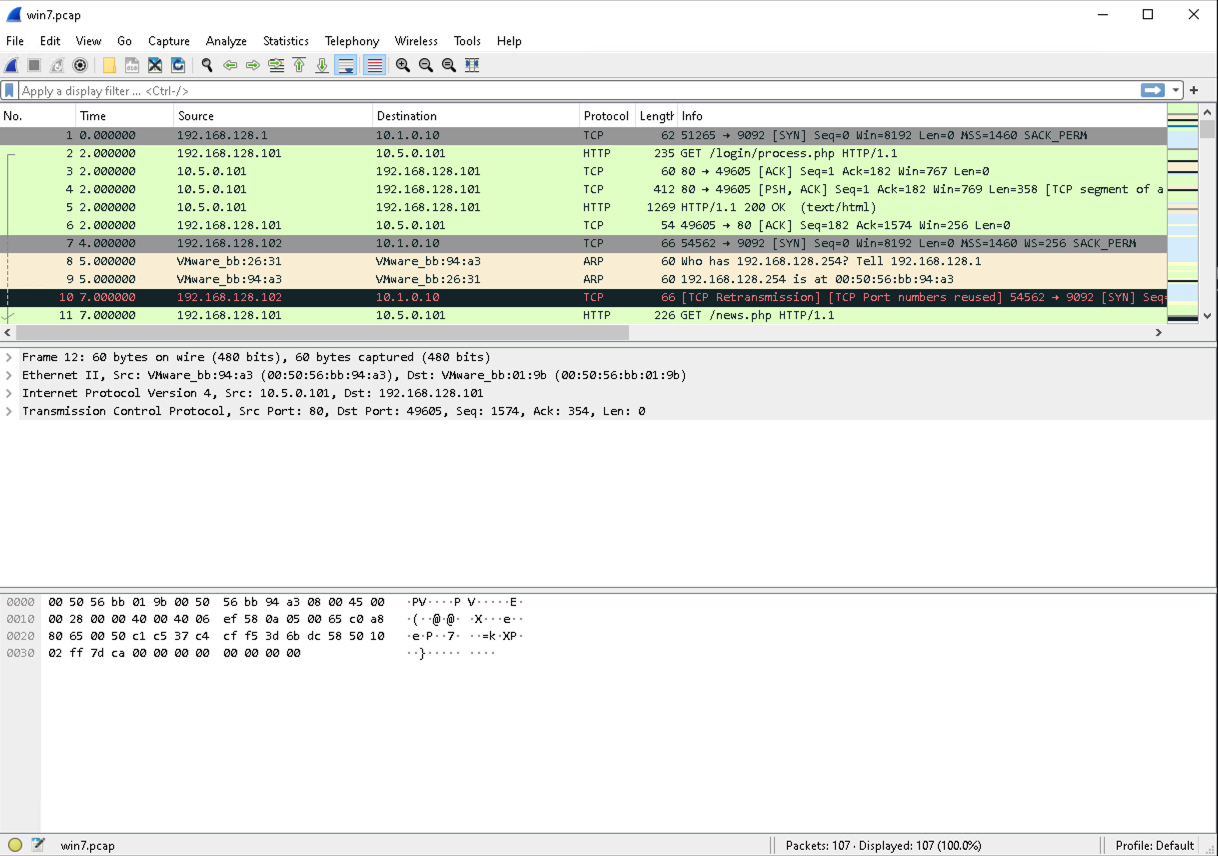 Wireshark row-based layout