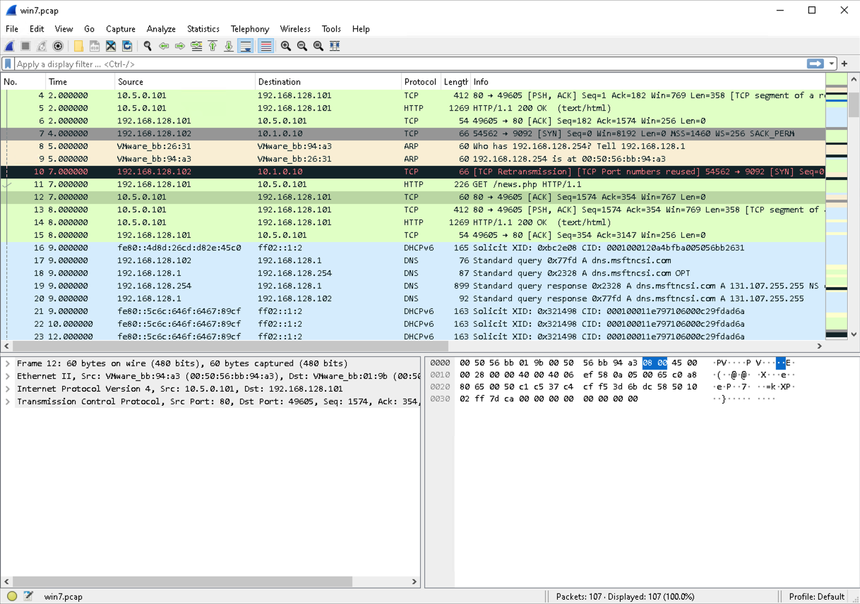 Wireshark 4.0 default layout